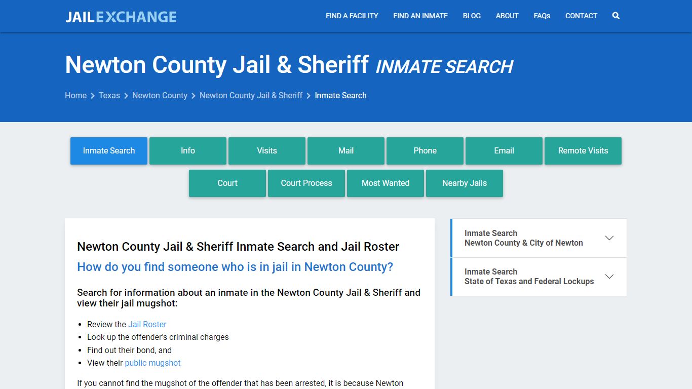 Inmate Search: Roster & Mugshots - Newton County Jail & Sheriff, TX